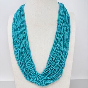Multi Strand Seed Bead Necklace Statement Silver Tone Toggle‎ Clasp